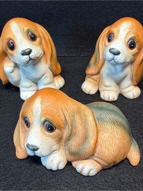 Vintage Ceramic Basset Hound Puppies Figurines Home Interior (Set of 3)